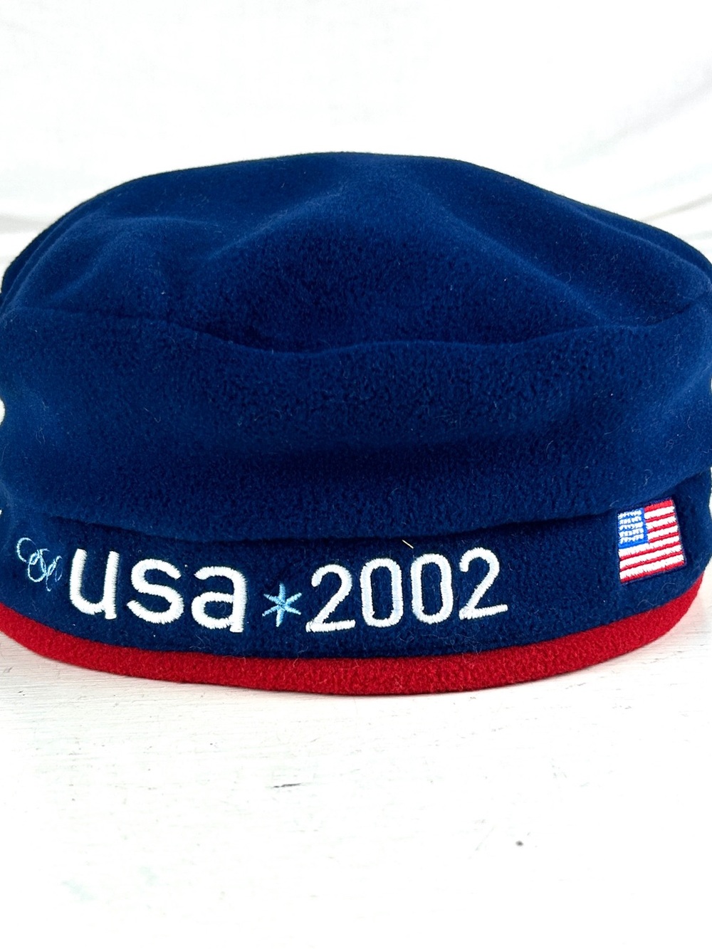 Roots Kids Navy Blue and Red Fleece Hat with USA 2002 Embroidery